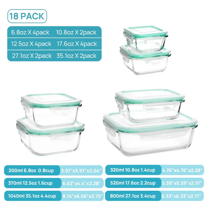Limited-time offer!! 18-Pack Glass FoodStorage Containers withLids - Stackable, Airtight,Microwave/oven/FreezerSafe Meal Prep Set