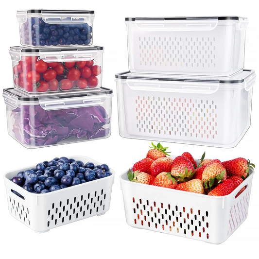 5-Pack Refrigerator Storage Containers – BPA-Free Produce Saver with Removable Colander, Keep Food Fresh & Organized