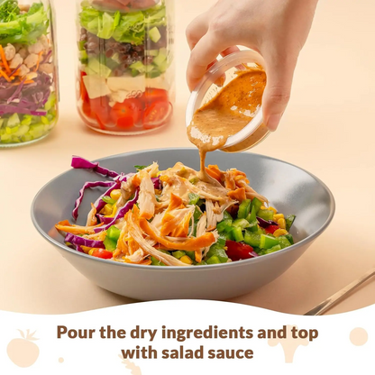 32oz Glass Salad Jars with Lids (4 Pack) – Leakproof Meal Prep Containers with Built-in Dressing & Dry Food Compartments, Wet & Dry Separation Lunch Jars