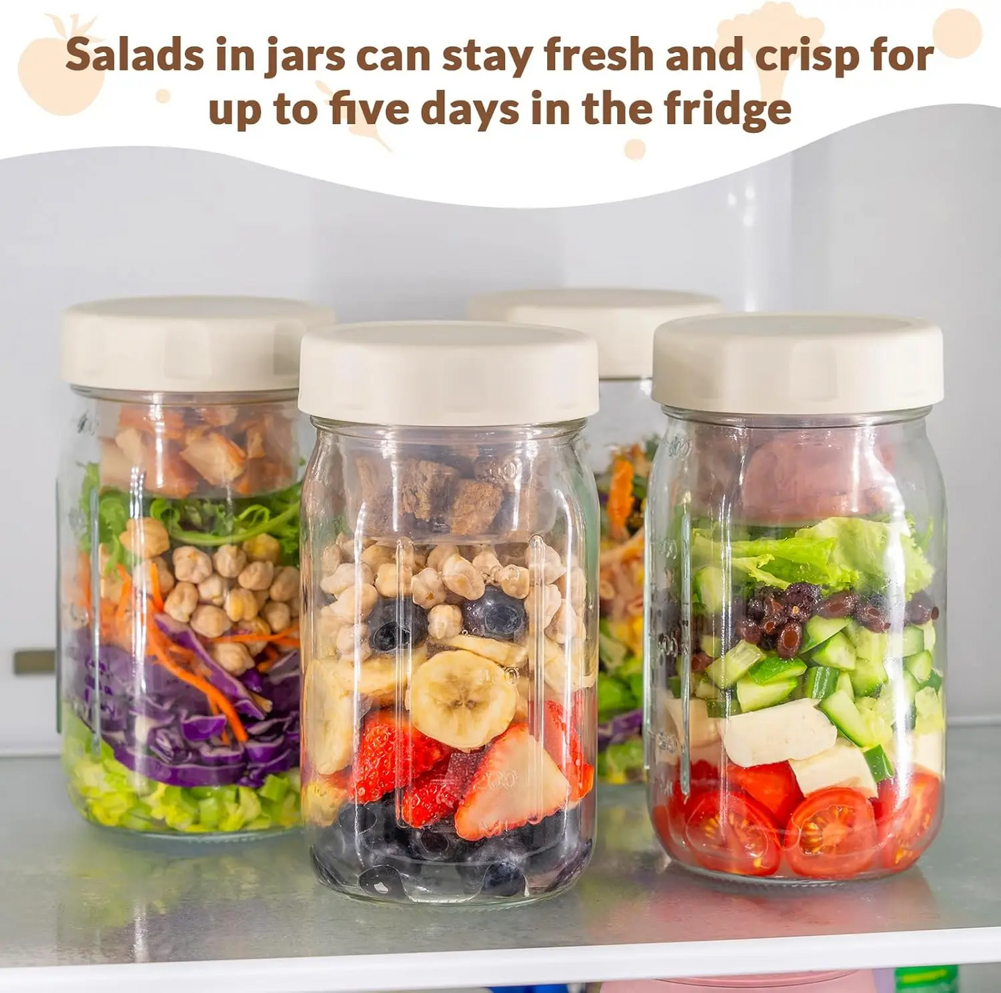32oz Glass Salad Jars with Lids (4 Pack) – Leakproof Meal Prep Containers with Built-in Dressing & Dry Food Compartments, Wet & Dry Separation Lunch Jars